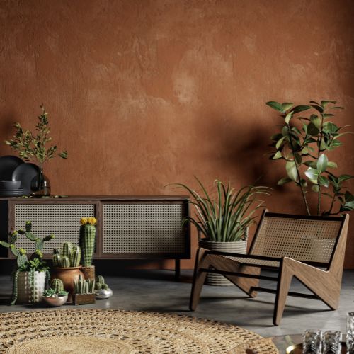 Couleurs terreuses (Terracotta, ocre, brun, vert olive, jaune moutarde / Styles : Rustique, méditerranéen, nature ...)